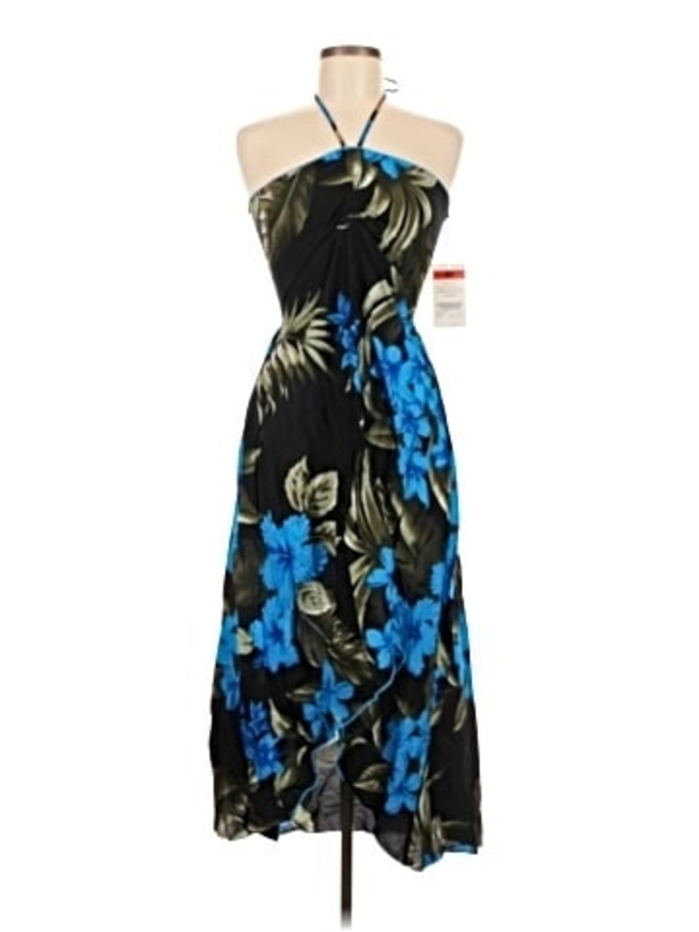 NWOT Favant Hawaii Black & Blue Floral Halter Maxi Dress